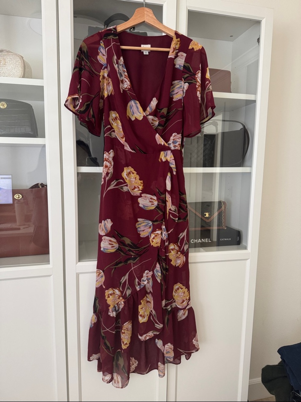 a new day Burgundy Floral Maxi Wrap Dress